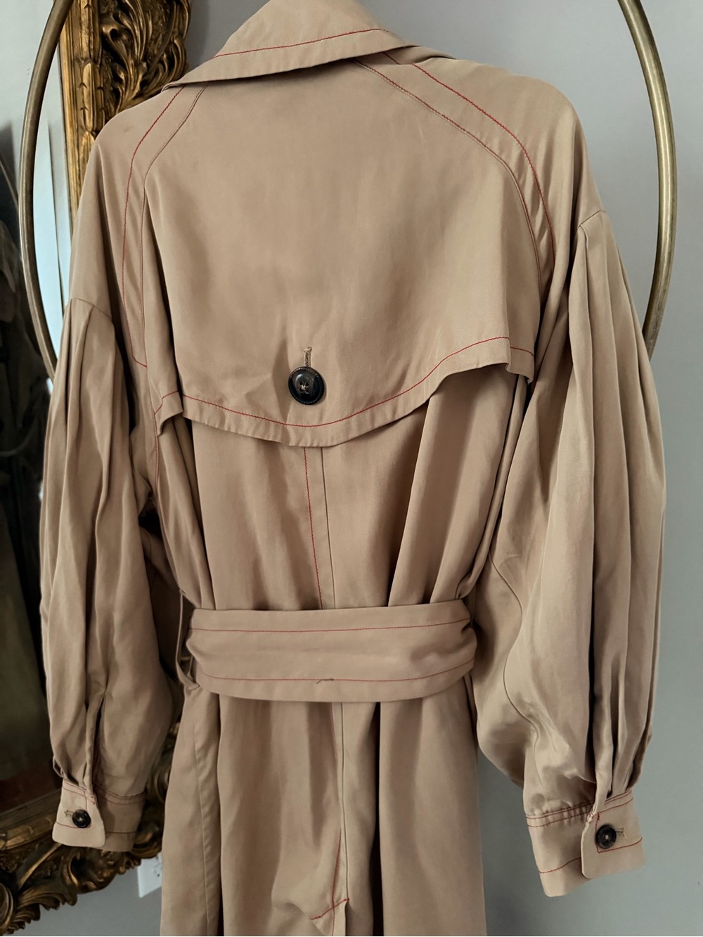 Free People Beige Trench Coat with Red Lining - Women’s Belted Trench - Picture 8 of 14